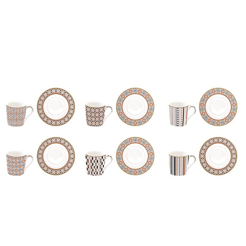 Set 6 porcelain coffee cups & saucers in gift box