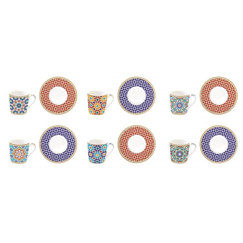 Set 6 porcelain coffee cups & saucers in gift box