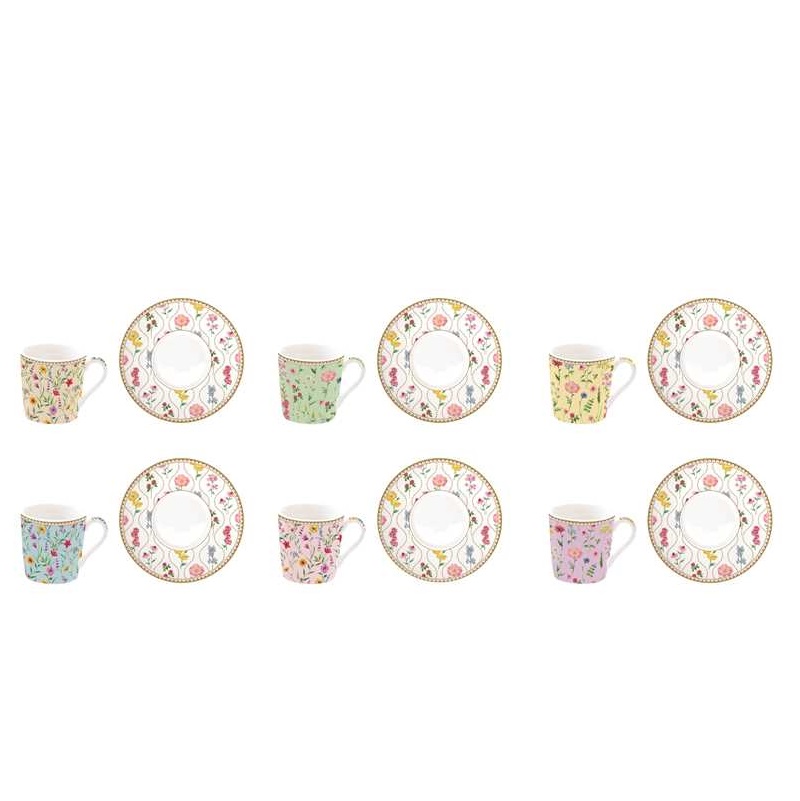 Set 6 porcelain coffee cups & saucers in gift box