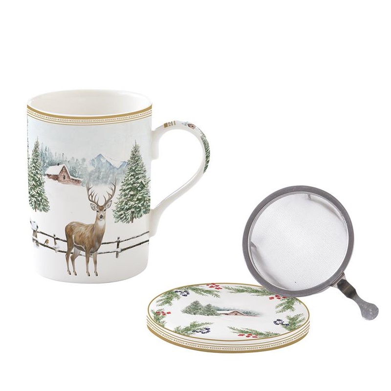 High quality porcelain mug with lid coaster and m