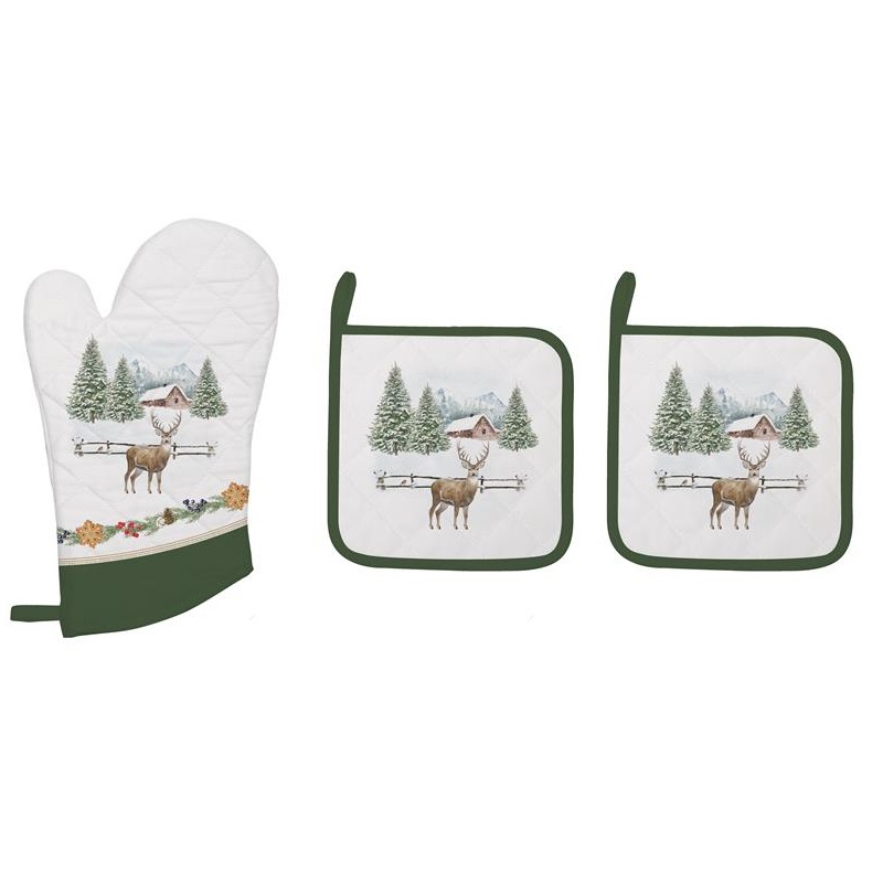 Kitchen textile set including:- 1 oven glove 100%