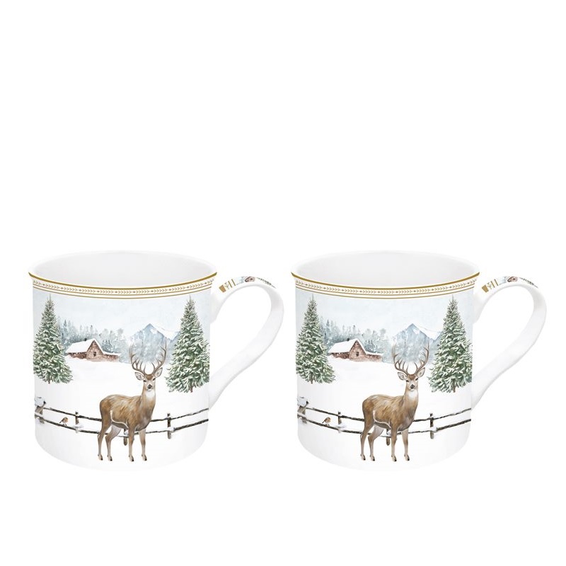 Set 2 high quality porcelain mugs in gift box