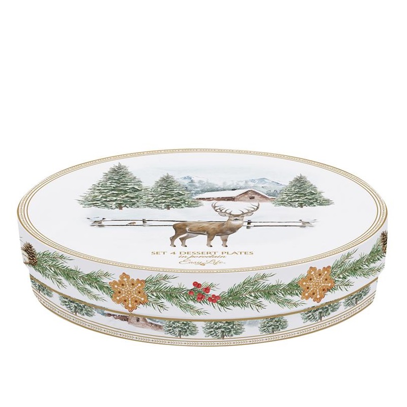 Set 4 porcelain dessert plates in gift box
