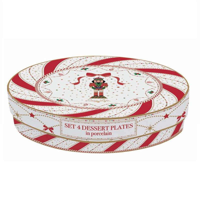 Set 4 assorted dessert plates in porcelain in gift