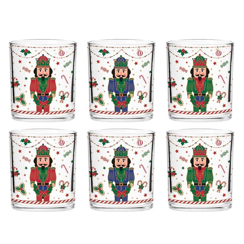 Set 6 decorated glasses in colour box