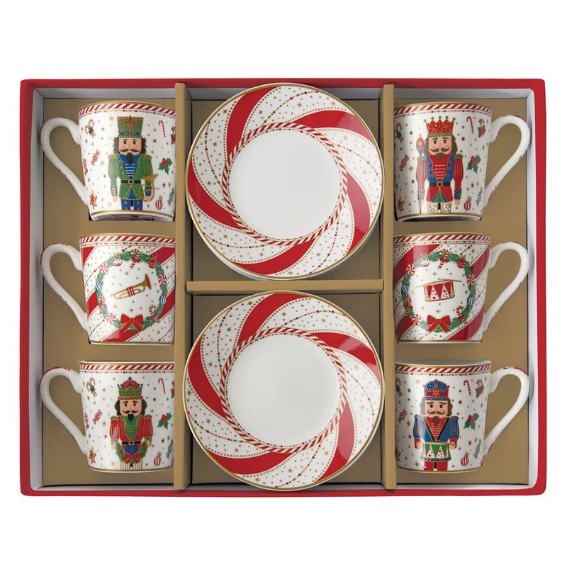 Set 6 porcelain coffee cups & saucers in gift box
