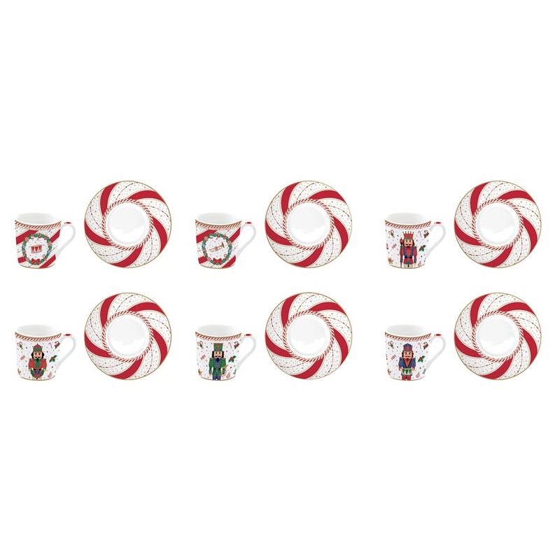 Set 6 porcelain coffee cups & saucers in gift box