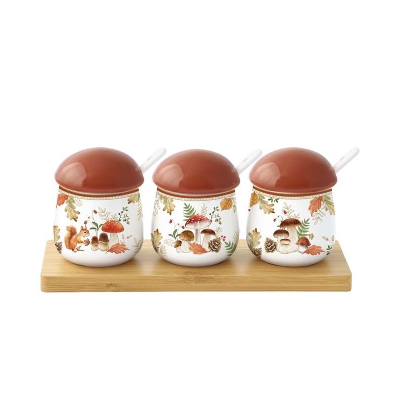 Dipping set with 3 assorted porcelain bowls with