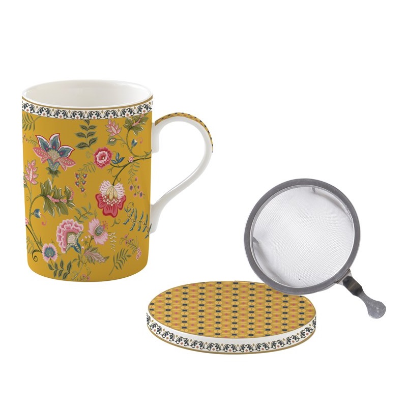 High quality porcelain mug with lid coaster and m