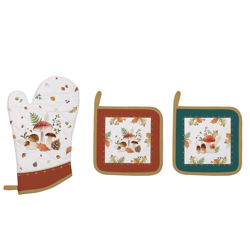 Kitchen textile set including: 1 oven glove 100% c
