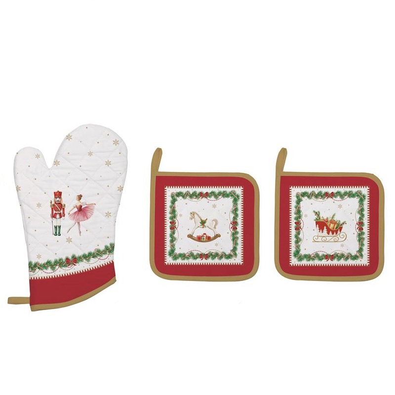 Kitchen textile set including:- 1 oven glove 100%