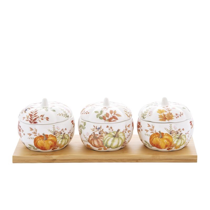 Porcelain appetizer set with 3 bowls with lid