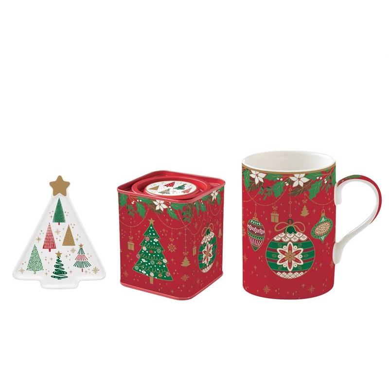 Porcelain mug with teabag holder in and tea boxin