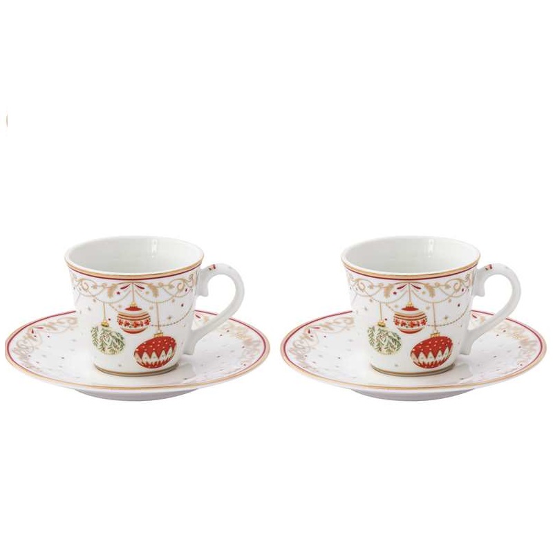 Set 2 porcelain coffee cups & saucers in colour b