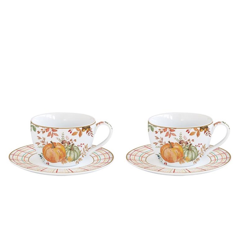 Set 2 porcelain coffee cups & saucers in colour bo