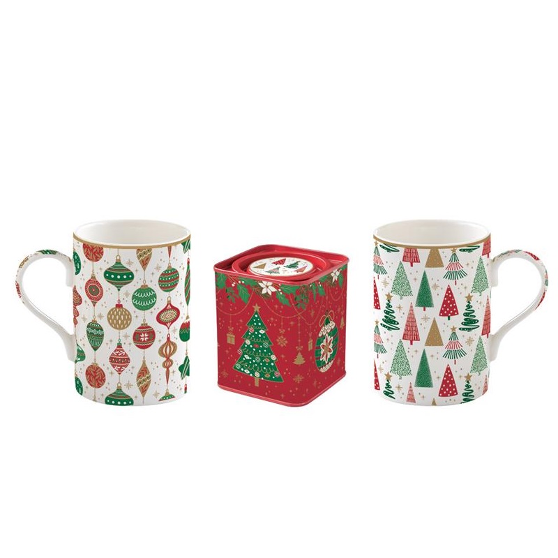 Set 2 porcelain mugs with tea box in gift box