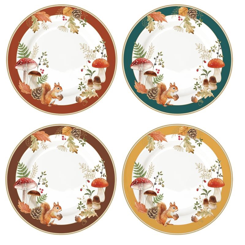 Set 4 assorted porcelain dessert plates in gift b