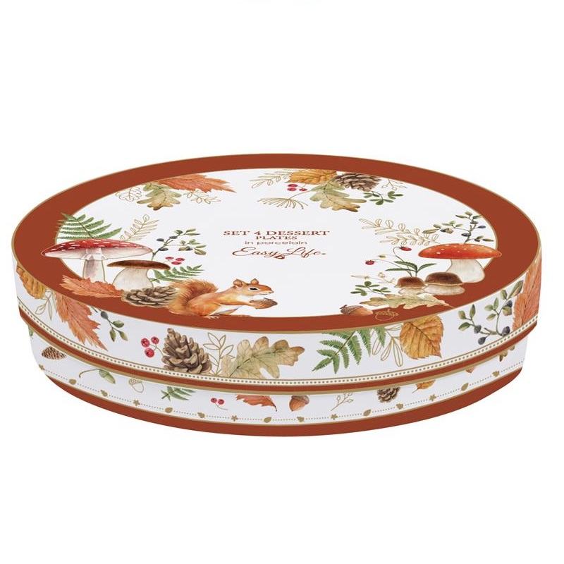 Set 4 assorted porcelain dessert plates in gift b
