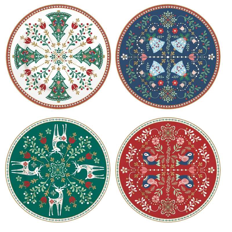 Set 4 assorted porcelain dessert plates in gift b
