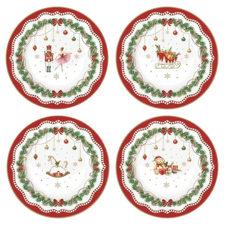 Set 4 assorted porcelain dessert plates in gift bo