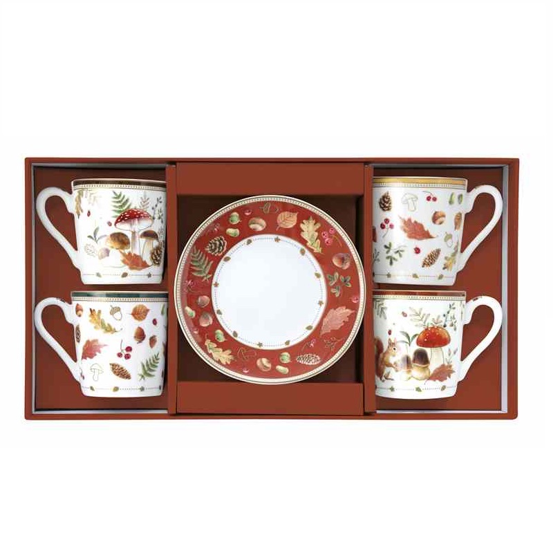 Set 4 porcelain coffee cups & saucers in gift box