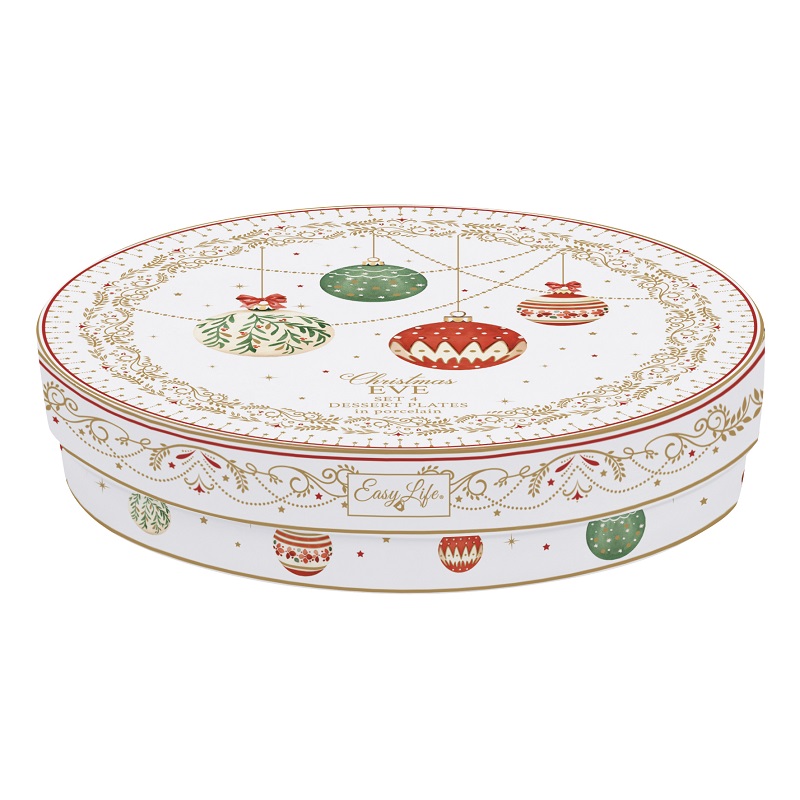 Set 4 porcelain dessert plates in gift box