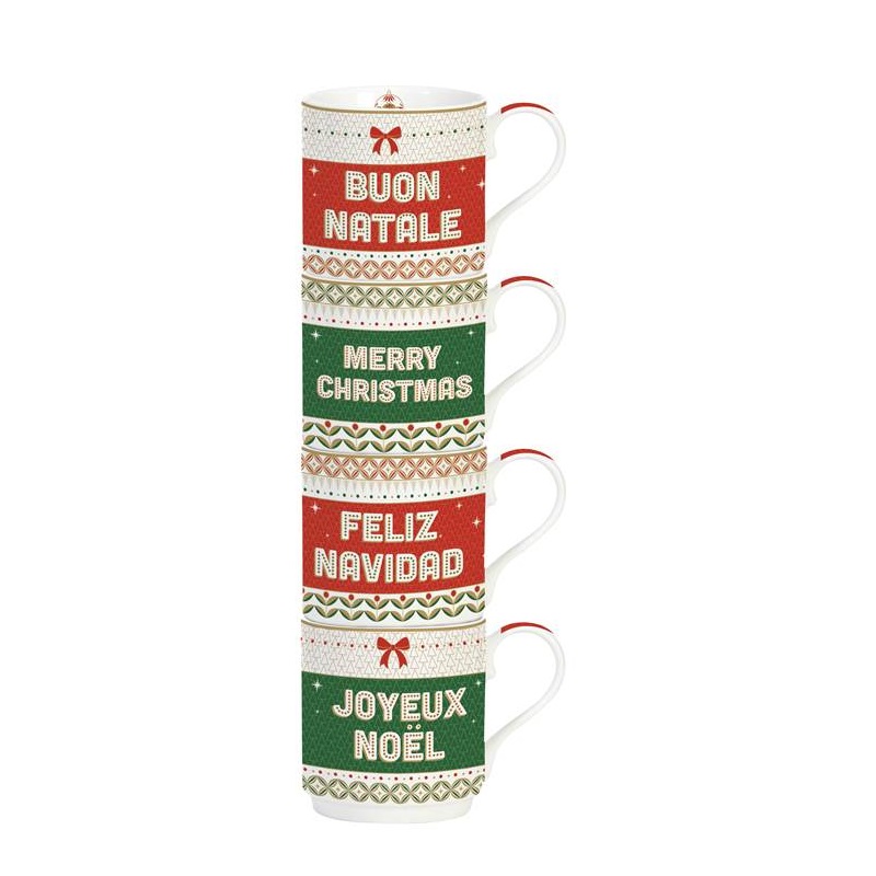 Set 4 porcelain stacking mugs in colour box