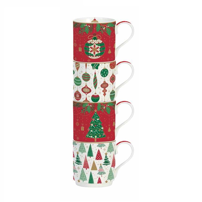 Set 4 porcelain stacking mugs in colour box