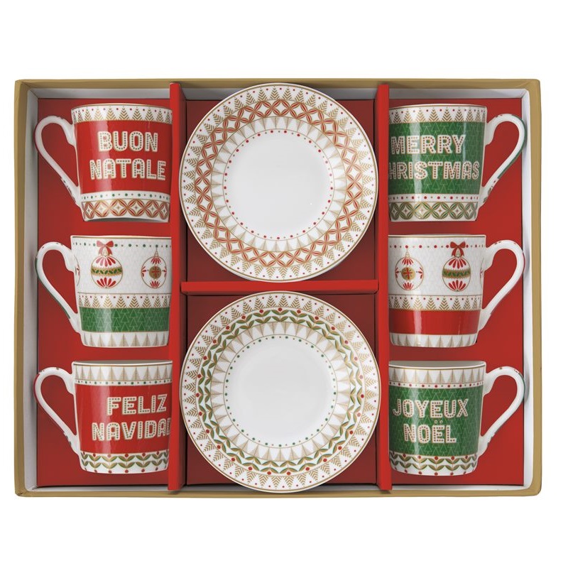 Set 6 porcelain coffee cups & saucers in gift box