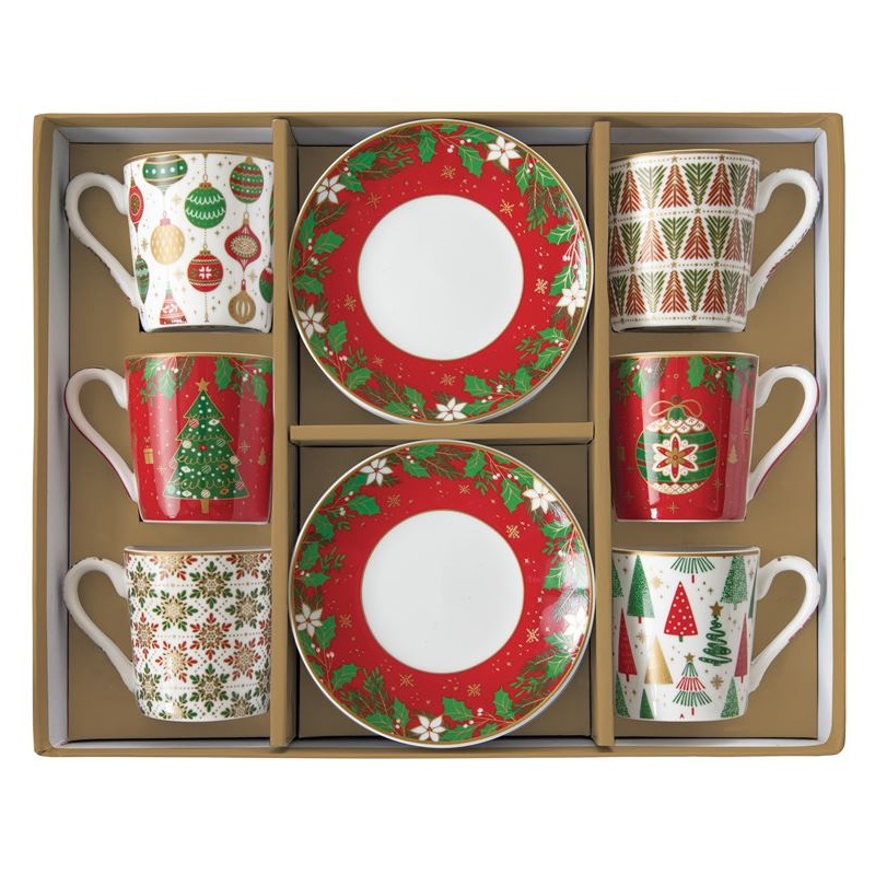 Set 6 porcelain coffee cups & saucers in gift box